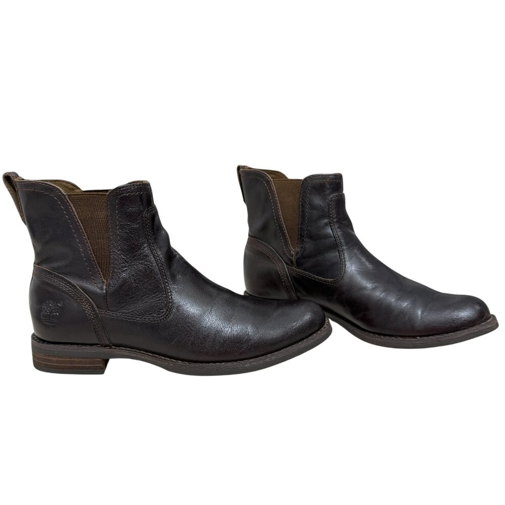Timberland Savin Hill Chelsea Distressed Leather Brown Women's Booties Size 6.5